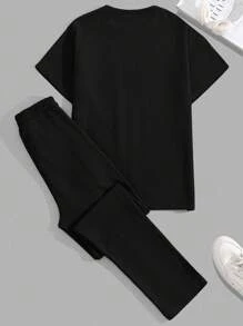 EURMUSE Cotton Men Patch Detailed With A Label Regular T-Shirt & Pants Two Pieces - Black - View 2