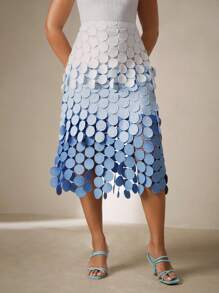 Anewsta Váy xòe thêu tua rua lưng cao, váy lễ hội mùa hè cho nữ - Màu xanh lam - Xem 4