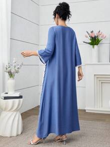 Yasmyna Spring Summer Square Neck Floral Trim Dress