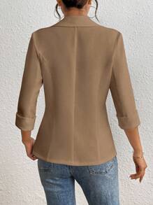 Franclia Blazer casual y de trabajo de un botón para mujer, ropa de primavera/verano para la universidad - Caqui - Ver 2