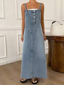 Livesso Abito salopette in jeans casual da donna con lavaggio estivo e dettagli con bottoni