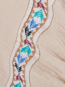 LanaWest Nuevo vestido corto casual de vacaciones estilo bohemio con mangas raglán con flecos, lazo y plisado, corte holgado en línea A - Albaricoque - Ver 6