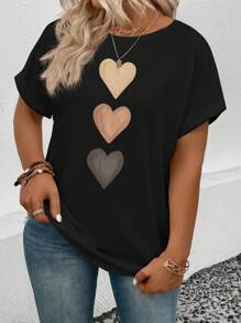 EMERY ROSE 女士休闲圆领短袖袖口渐变心形印花加大码 T 恤