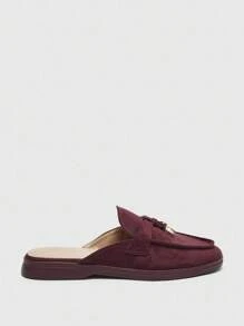 CUCCOO BIZCHIC Sepatu Flat Slip-On Beludru Burgundy, Sepatu Mule Kasual Nyaman Cocok Untuk Bepergian, Aktivitas Luar Ruangan, Belanja, Kerja, Pemakaian Sehari-hari, Serbaguna Sebagai Sepatu Musim Semi Natal - Burgundy - View 5