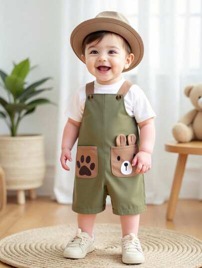 SHEIN Playful Pals Bodysuit de Bolso com Cachorrinho para Bebê Menino no Verão