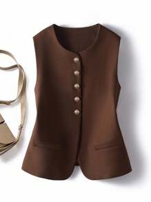 SHEIN LUNE Cardigan in stile vintage elegante e casual con scollo a ciurlo per donna