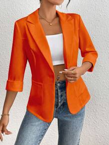 Franclia 休闲纯色西装外套，春夏 - 橘色 - 查看 3
