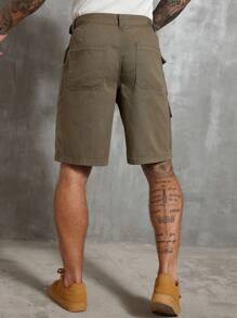 Manfinity Homme Pantalones cortos vaqueros casuales de hombre de unicolor con bolsillos y cinturón - Verde militar - Ver 5