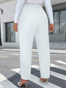 SHEIN Unity Plus Size Double Row Metal Decor Elegant Casual Pants - White - View 2