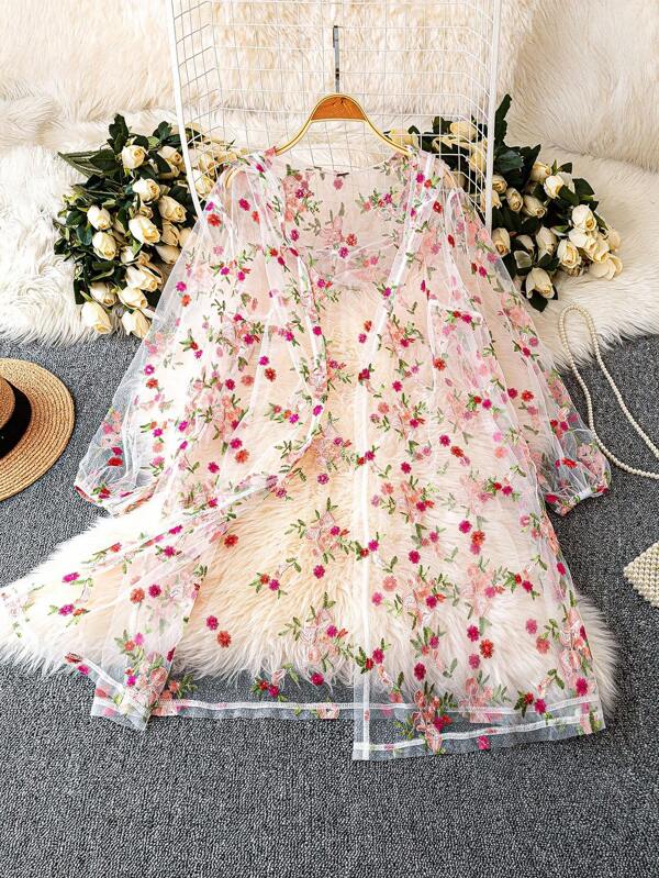 DreamSkyne Cardigan cu glugă transparentă, brodat, de mărime mare, pentru femei, plus size, casual, ușor, pentru vară