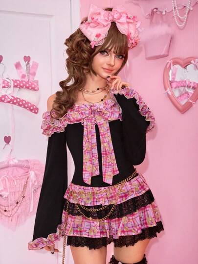 J-Fashion Gal Hime Gyura Millennium Prinzessin Serie Off-Shoulder Glockenärmel Bluse für Frauen