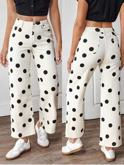 Breezaya Women's Color-Block Polka Dot Print Straight Leg Jeans