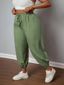 SHEIN PETITE CURVE 大码纯色抽绳腰宽松锥形裤