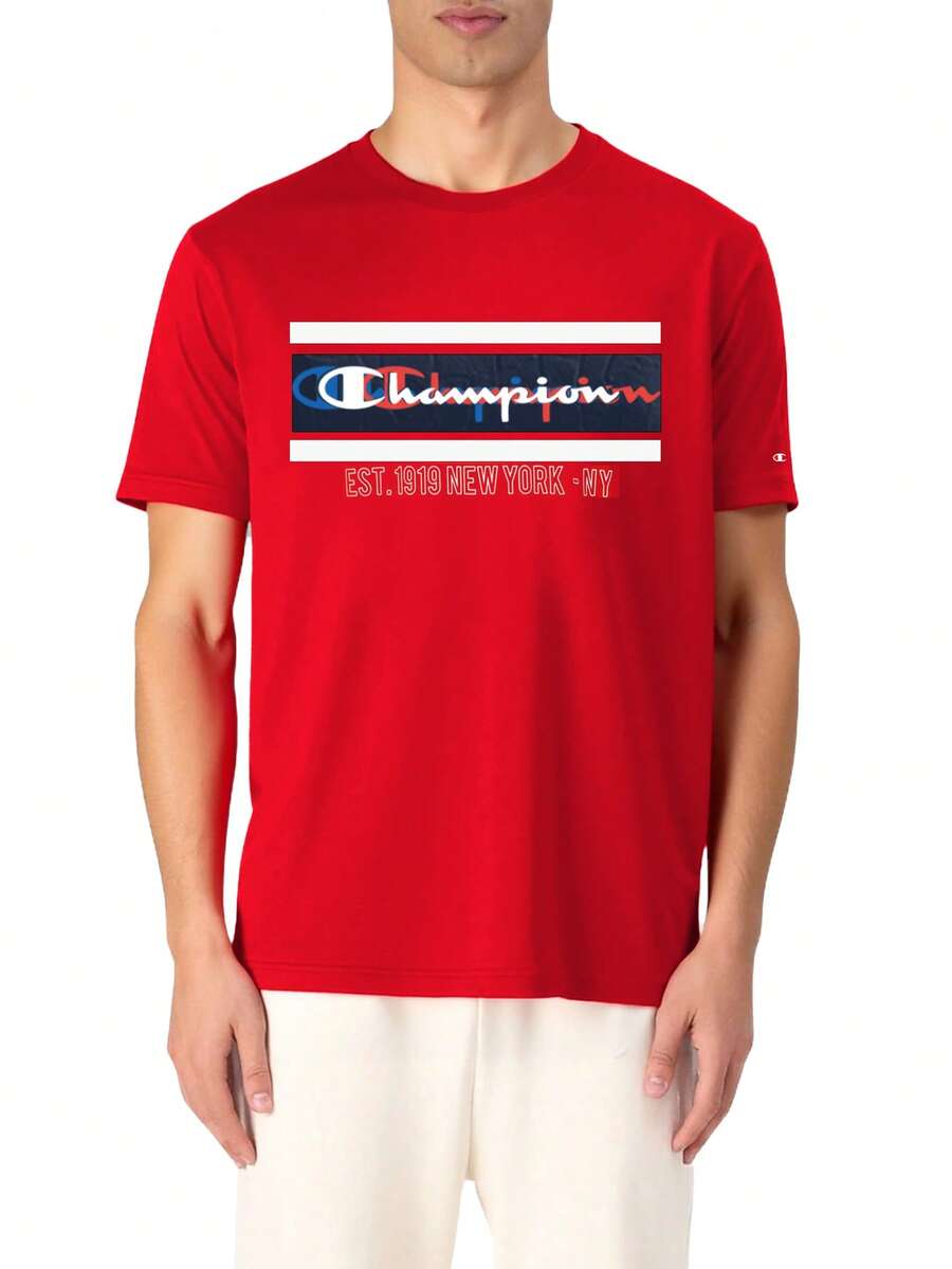 Champion Áo thun nam cổ tròn tay ngắn cơ bản thường ngày cho mùa hè - Đỏ - Xem 1
