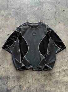 AXEPEAK Camiseta casual holgada de cuello redondo con contraste de color para hombres de talla grande