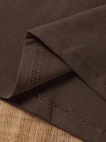 SHEIN Áo thun cổ tròn tay ngắn màu trơn cỡ lớn thường ngày, mùa hè - Màu nâu Sô-cô-la - Xem 5