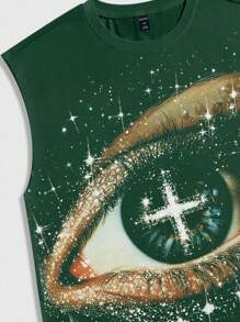 ROMWE MEN Street Life Men's Crew Neck Sleeveless Eye Printed Casual Tank Top For Summer, 2000s Style