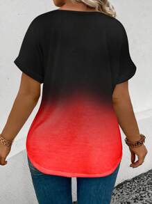 EMERY ROSE 大码女式时尚渐变印花彩色休闲V领宽松短袖T恤 - 彩色 - 查看 2