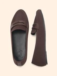 CUCCOO BASICS Women's Round Toe Flat Coffee Color Knit Material Loafers, Suitable For Commuting, Date, Party, Shopping, Office For Christmas - Coffee Brown - View 8