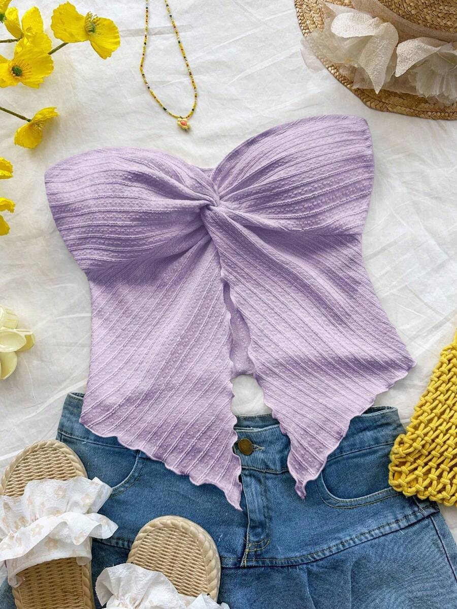 SHEIN Tween Girls Casual Minimalist Comfortable Asymmetrical Hem Split Hem Tank Top - Mauve Purple - View 1