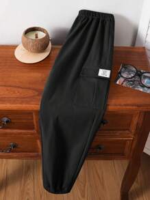 SHEIN Pantaloni da tuta ragazzi cargo con tasche, pantaloni jogger adatti per uso quotidiano, scuola, per tutte le stagioni