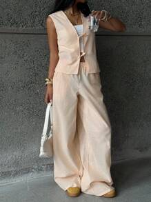 Coolane Kids 青少年女孩春夏条纹浅蓝色套装、两件套服装、亲子服装 - 黃色 - 查看 3