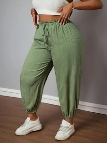 SHEIN PETITE CURVE 大码纯色抽绳腰宽松锥形裤