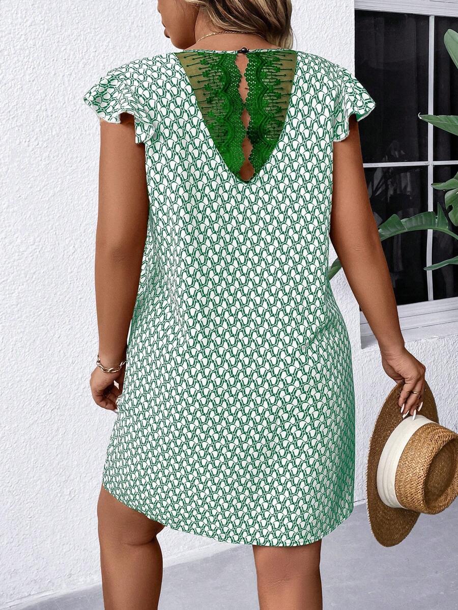SHEIN Frenchy Plus Size A-Line Lace Splice Short Dress With Back Zipper Summer Women Dresses