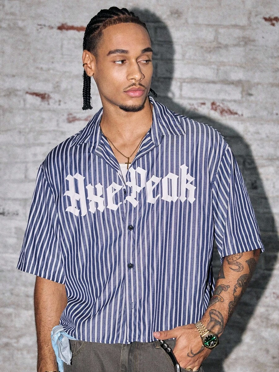 AXEPEAK 男士翻领短袖宽松印花休闲衬衫 - 彩色 - 查看 1