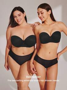 LUVLETTE 女士黑色透气无肩带隐形无缝聚拢钢圈基础款T恤式文胸