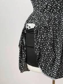 Sweetra Damen Große Größen Vintage elegant Lässig Romper mit Blume Muster, Schleife Dekor, Doppellagiger Ärmel, Dehnbarem Taschen, für Frühling/Sommer