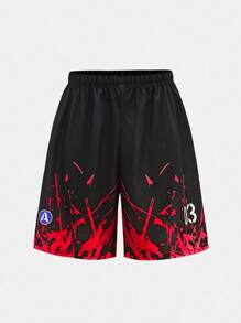 SHEIN Bộ đồ thể thao rộng rãi cho bé trai tuổi teen, gồm áo thun ngắn tay cổ tròn in hình và quần short, thích hợp cho bóng rổ, các hoạt động ngoài trời và tập thể dục. - Đỏ - Xem 7