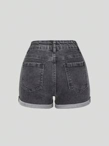 Girls Denim Shorts, 3-Pack Elastic Waist Zip Closure Rolled Cuffs Skinny Washed Casual Outdoor Shorts For Teenagers - Multicolor - View 3