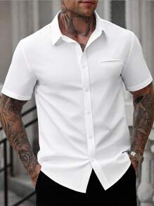 Manfinity Homme Men White Casual Business Short Sleeve Shirt - White - View 5