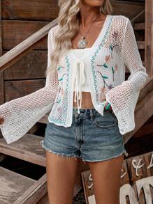 LanaWest Vintage Aesthetic Fresh Small Embroidered Hollow-Out Short Jacket For Women, Spring/Summer'
