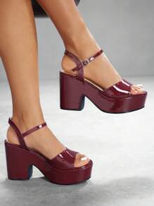 CUCCOO SZL Fashion PU Leather Adjustable Ankle Strap Wedge Sandals, Comfortable Thick Bottom Casual Shoes For Work, Dating, Party, Wedding, Valentine's Day