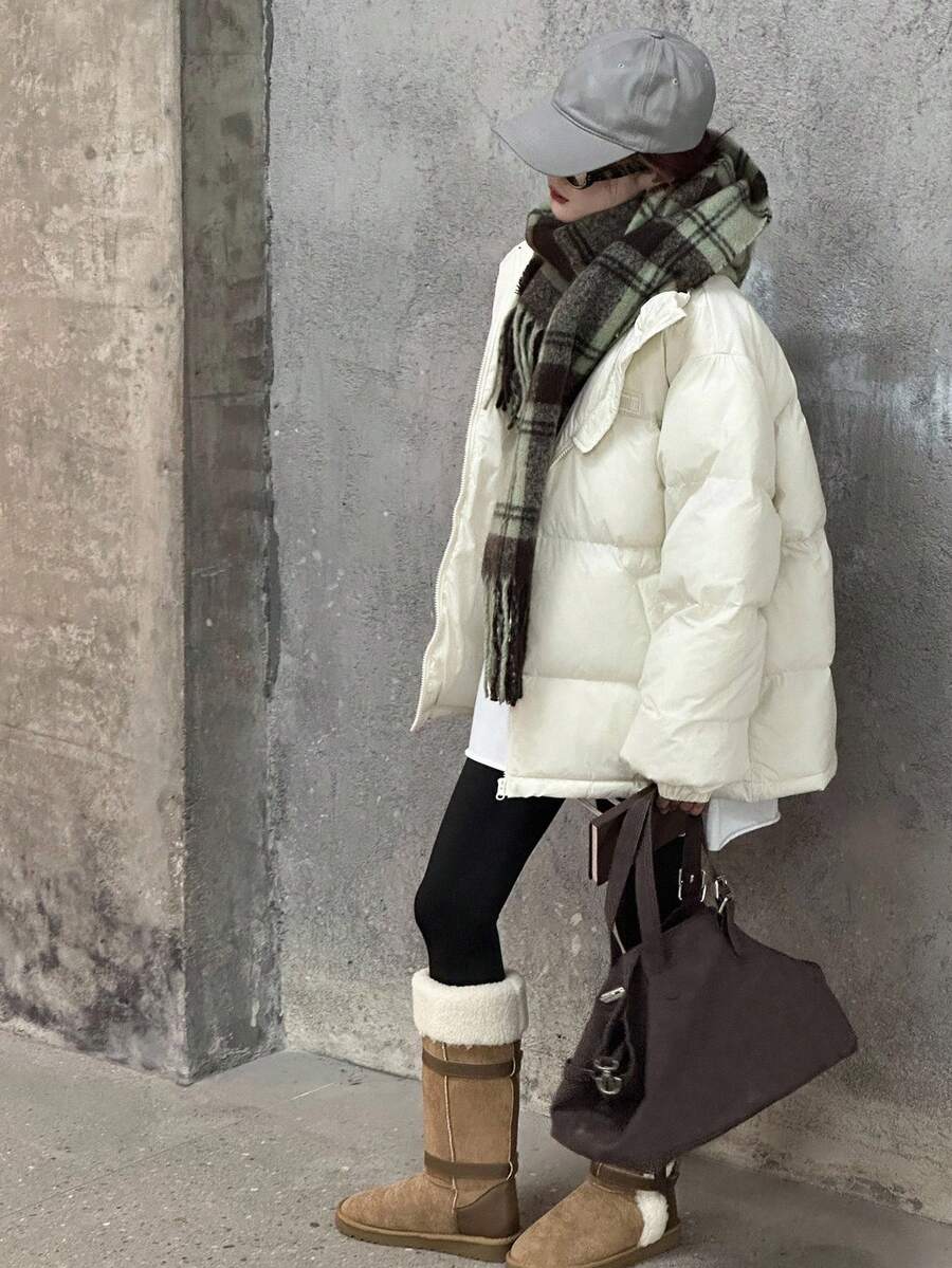 DAZY Teens (Girls) Casual Loose Korean Style Solid Color Long Sleeve Padded Coat, Winter