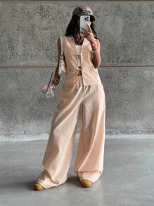 Coolane Kids 青少年女孩春夏条纹浅蓝色套装、两件套服装、亲子服装 - 黃色 - 查看 2