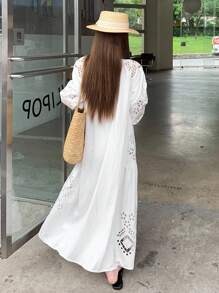 女士长款度假风连衣裙，春夏 - 白色 - 查看 6