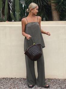 Livesso Women's Casual 2 Pieces Set, Summer New Arrival, Solid Color - Grey - View 1