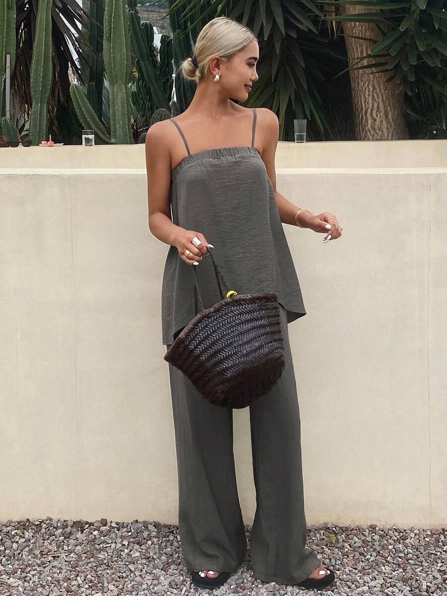 Livesso Women's Casual 2 Pieces Set, Summer New Arrival, Solid Color - Grey - View 1