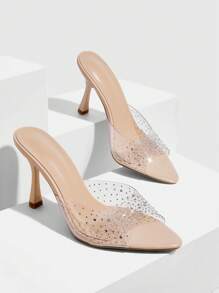 CUCCOO SZL CUCCOO Women's Fashion Rhinestone Bow TPU High Heel Sandals For Christmas - Apricot - View 1