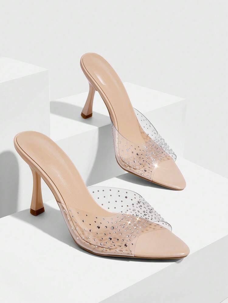 CUCCOO SZL Women's Fashion Rhinestone Bow TPU High Heel Sandals For Christmas Spring Shoes Prom Heels