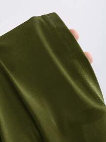 Sweetra 性感露背纯色修身高端复古法式女式长裙 - 橄欖綠 - 查看 5