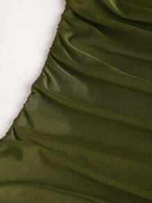 Sweetra 性感露背纯色修身高端复古法式女式长裙 - 橄欖綠 - 查看 7