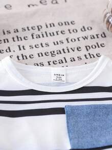 SHEIN Vintaside Kids 2pcs/Set Toddler Infant Baby Boys Casual Striped Pocket Round Neck Short Sleeve T-Shirt And Ripped Washed Denim Shorts, Spring/Summer - Multicolor - View 6