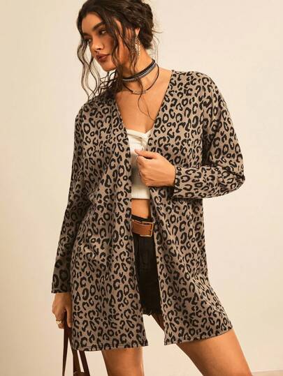 Freevana Plus Size Leopard Print Casual Versatile Long Sleeve Jacket Leopard Print Cardigan Animal Print Cardigan Women Leopard Cardigan Leopard Print Duster Women Animal Print Duster Winter Jacket Women 2000s Cheetah Print Fall Women Clothes Fall Clothes Plus Size Autumn Winter Clothes For Women Back To School School Clothes Business Casual Woman Country Vintage Grunge Old Money Basic Birthday Dresses For Women Night Out Teacher Outfits For Women