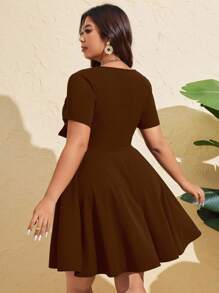 Vionelle Plus Size Women Summer Sexy Front Tie Short Sleeve Fitted Dress - Brown - View 4
