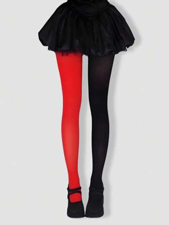 Grunge Punk 1 pezzo di calze/collant/leggings asimmetriche sexy a rete nere e rosse da donna