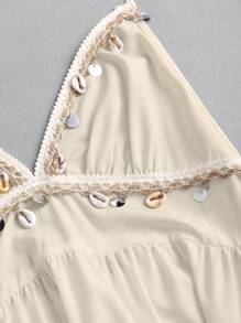 Sweetra 刺绣系带镂空腰部度假休闲连衣裙 - 杏色 - 查看 3